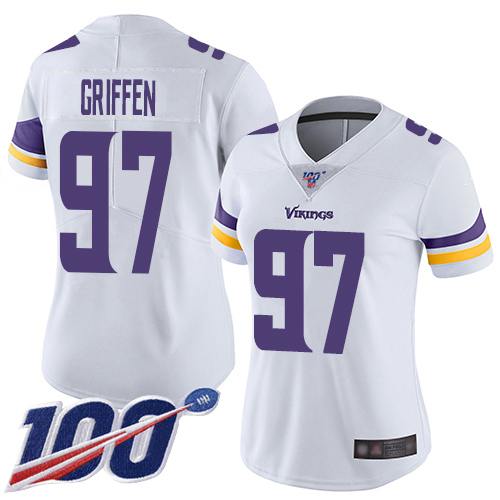 Vikings #97 Everson Griffen White Women's Stitched Football 100th Season Vapor Limited Jersey