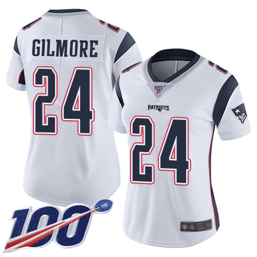 Patriots #24 Stephon Gilmore White Women's Stitched Football 100th Season Vapor Limited Jersey