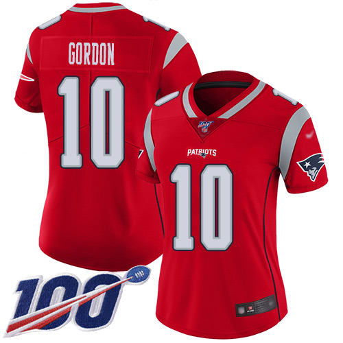 Patriots #10 Josh Gordon Red Women's Stitched Football Limited Inverted Legend 100th Season Jersey
