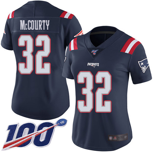 Patriots #32 Devin McCourty Navy Blue Women's Stitched Football Limited Rush 100th Season Jersey