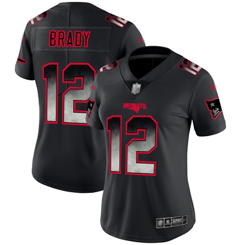 Patriots #12 Tom Brady Black Women's Stitched Football Vapor Untouchable Limited Smoke Fashion Jersey