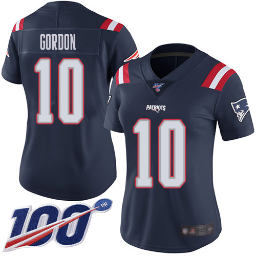 Patriots #10 Josh Gordon Navy Blue Women's Stitched Football Limited Rush 100th Season Jersey