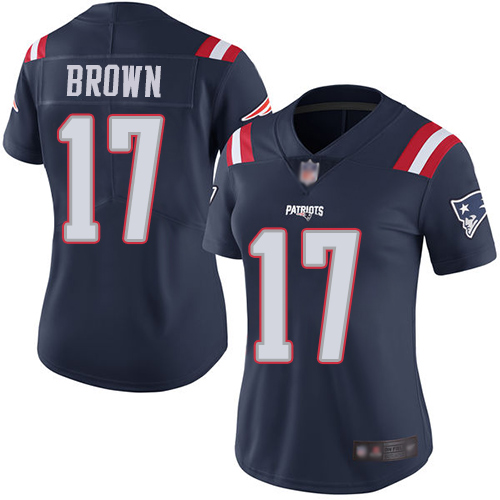 Patriots #17 Antonio Brown Navy Blue Women's Stitched Football Limited Rush Jersey