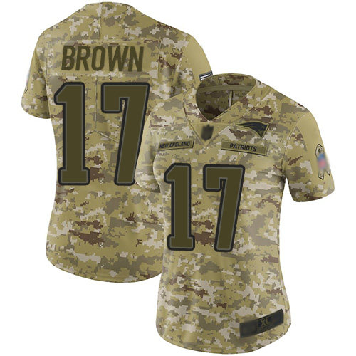 Patriots #17 Antonio Brown Camo Women's Stitched Football Limited 2018 Salute to Service Jersey