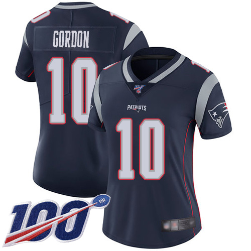 Patriots #10 Josh Gordon Navy Blue Team Color Women's Stitched Football 100th Season Vapor Limited Jersey