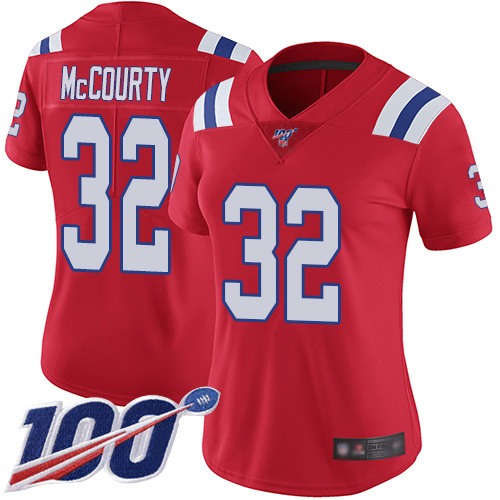 Patriots #32 Devin McCourty Red Alternate Women's Stitched Football 100th Season Vapor Limited Jersey