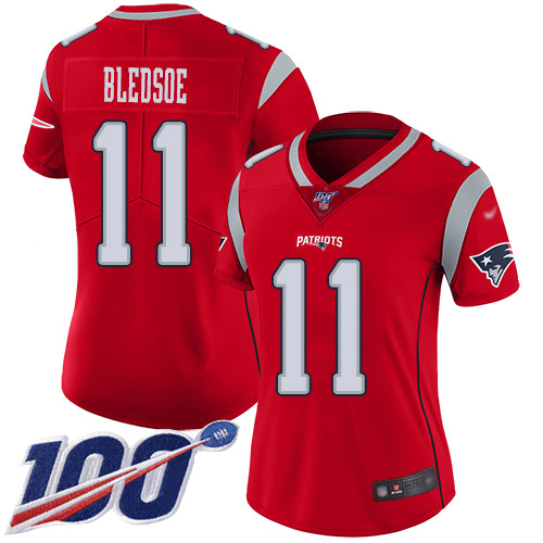 Patriots #11 Drew Bledsoe Red Women's Stitched Football Limited Inverted Legend 100th Season Jersey