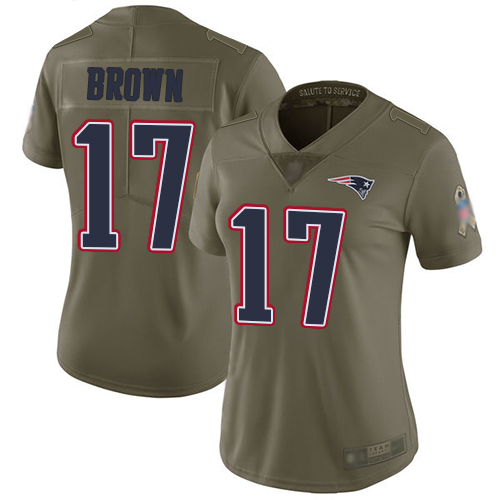Patriots #17 Antonio Brown Olive Women's Stitched Football Limited 2017 Salute to Service Jersey
