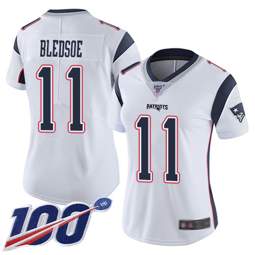 Patriots #11 Drew Bledsoe White Women's Stitched Football 100th Season Vapor Limited Jersey
