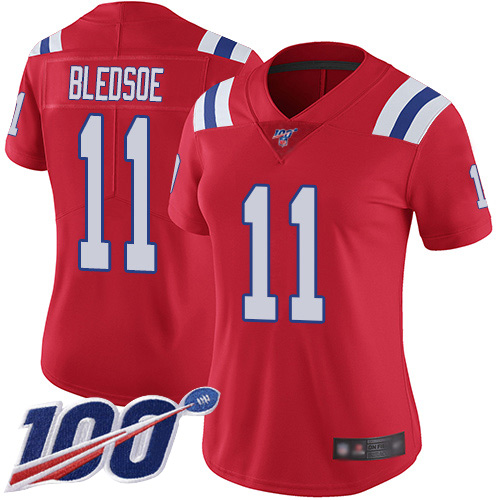 Patriots #11 Drew Bledsoe Red Alternate Women's Stitched Football 100th Season Vapor Limited Jersey