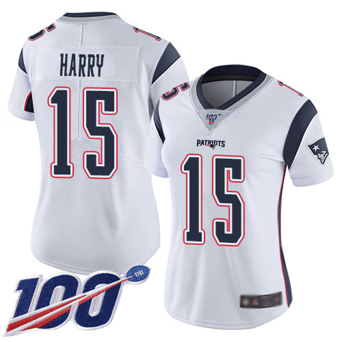Patriots #15 N'Keal Harry White Women's Stitched Football 100th Season Vapor Limited Jersey