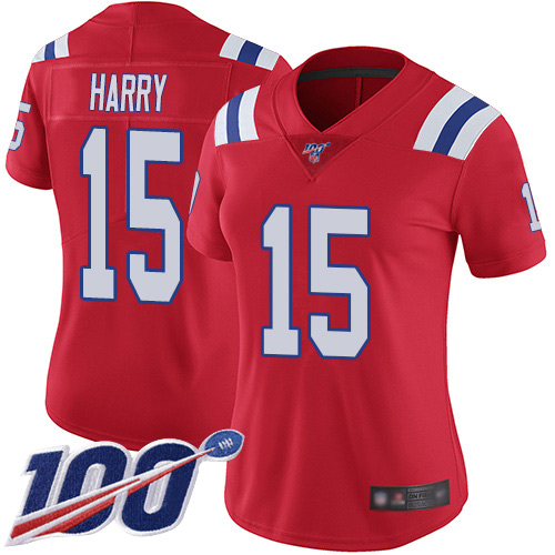Patriots #15 N'Keal Harry Red Alternate Women's Stitched Football 100th Season Vapor Limited Jersey