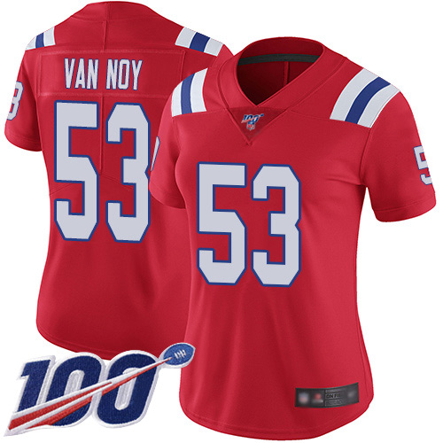 Patriots #53 Kyle Van Noy Red Alternate Women's Stitched Football 100th Season Vapor Limited Jersey