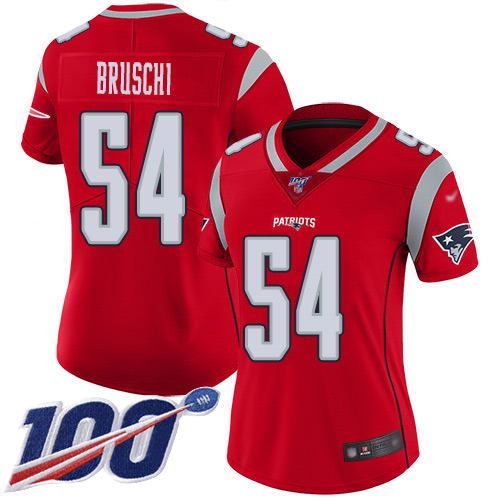 Patriots #54 Tedy Bruschi Red Women's Stitched Football Limited Inverted Legend 100th Season Jersey