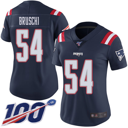 Patriots #54 Tedy Bruschi Navy Blue Women's Stitched Football Limited Rush 100th Season Jersey