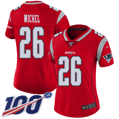 Patriots #26 Sony Michel Red Women's Stitched Football Limited Inverted Legend 100th Season Jersey