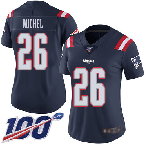 Patriots #26 Sony Michel Navy Blue Women's Stitched Football Limited Rush 100th Season Jersey