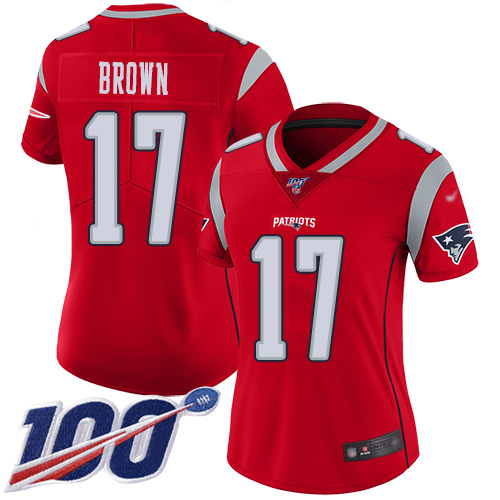 Patriots #17 Antonio Brown Red Women's Stitched Football Limited Inverted Legend 100th Season Jersey