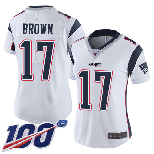 Patriots #17 Antonio Brown White Women's Stitched Football 100th Season Vapor Limited Jersey Patriots #17 Antonio Brown White Women's Stitched Football 100th Season Vapor Limited Jersey