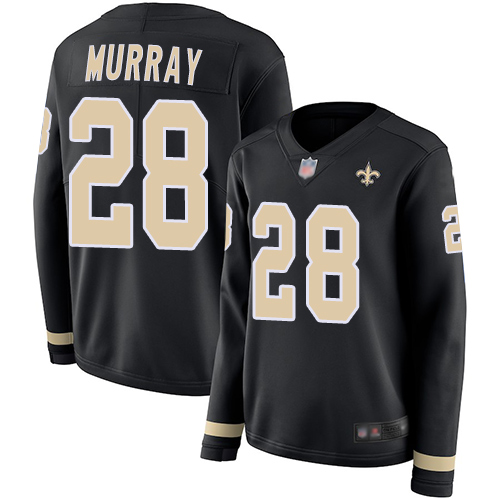 Nike Saints #28 Latavius Murray Black Team Color Women's Stitched NFL Limited Therma Long Sleeve Jersey
