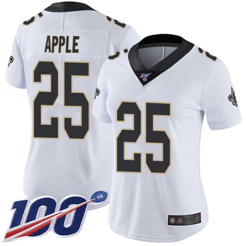 Saints #25 Eli Apple White Women's Stitched Football 100th Season Vapor Limited Jersey