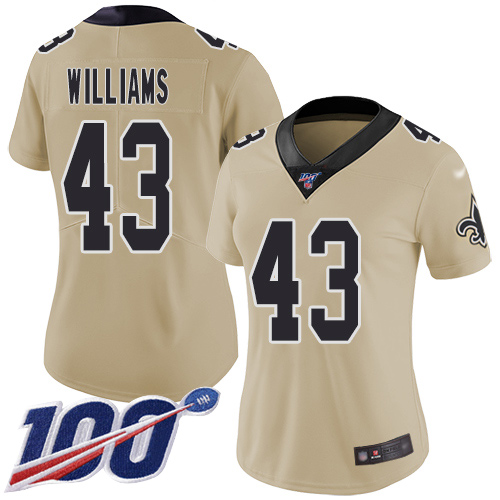 Saints #43 Marcus Williams Gold Women's Stitched Football Limited Inverted Legend 100th Season Jersey Saints #43 Marcus Williams Gold Women's Stitched Football Limited Inverted Legend 100th Season Jersey