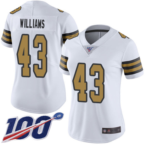 Saints #43 Marcus Williams White Women's Stitched Football Limited Rush 100th Season Jersey