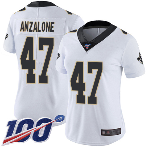 Saints #47 Alex Anzalone White Women's Stitched Football 100th Season Vapor Limited Jersey