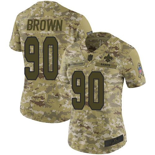 Nike Saints #90 Malcom Brown Camo Women's Stitched NFL Limited 2018 Salute to Service Jersey