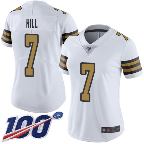 Saints #7 Taysom Hill White Women's Stitched Football Limited Rush 100th Season Jersey