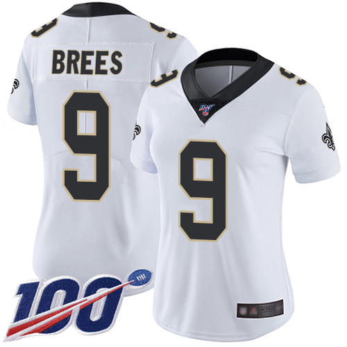 Saints #9 Drew Brees White Women's Stitched Football 100th Season Vapor Limited Jersey Saints #9 Drew Brees White Women's Stitched Football 100th Season Vapor Limited Jersey