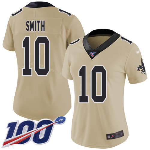 Saints #10 Tre'Quan Smith Gold Women's Stitched Football Limited Inverted Legend 100th Season Jersey