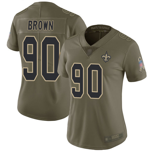 Nike Saints #90 Malcom Brown Olive Women's Stitched NFL Limited 2017 Salute to Service Jersey