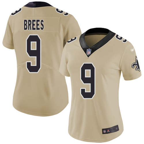 Saints #9 Drew Brees Gold Women's Stitched Football Limited Inverted Legend Jersey