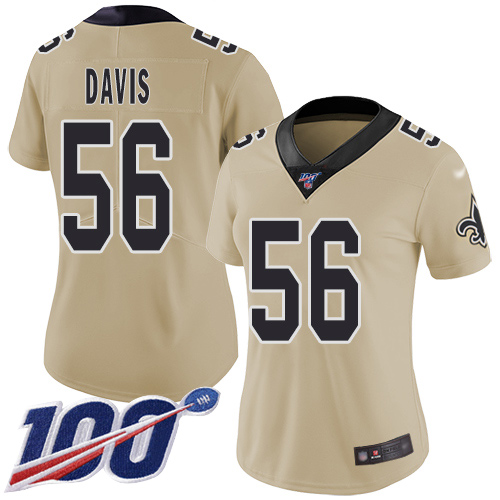 Saints #56 DeMario Davis Gold Women's Stitched Football Limited Inverted Legend 100th Season Jersey