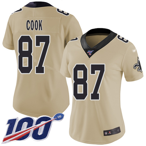 Saints #87 Jared Cook Gold Women's Stitched Football Limited Inverted Legend 100th Season Jersey