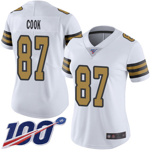 Saints #87 Jared Cook White Women's Stitched Football Limited Rush 100th Season Jersey