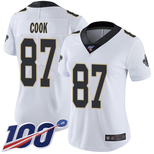 Saints #87 Jared Cook White Women's Stitched Football 100th Season Vapor Limited Jersey