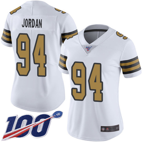 Saints #94 Cameron Jordan White Women's Stitched Football Limited Rush 100th Season Jersey Saints #94 Cameron Jordan White Women's Stitched Football Limited Rush 100th Season Jersey
