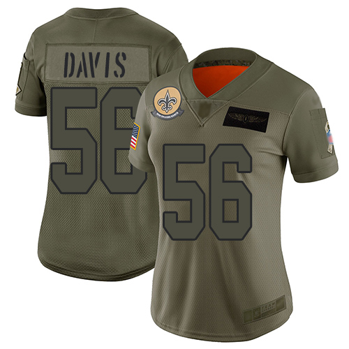 Saints #56 DeMario Davis Camo Women's Stitched Football Limited 2019 Salute to Service Jersey