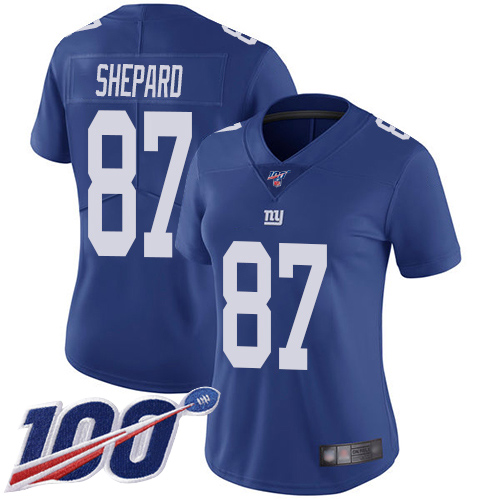 Giants #87 Sterling Shepard Royal Blue Team Color Women's Stitched Football 100th Season Vapor Limited Jersey
