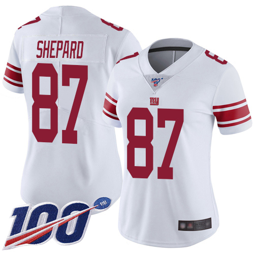 Giants #87 Sterling Shepard White Women's Stitched Football 100th Season Vapor Limited Jersey
