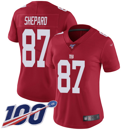 Giants #87 Sterling Shepard Red Alternate Women's Stitched Football 100th Season Vapor Limited Jersey
