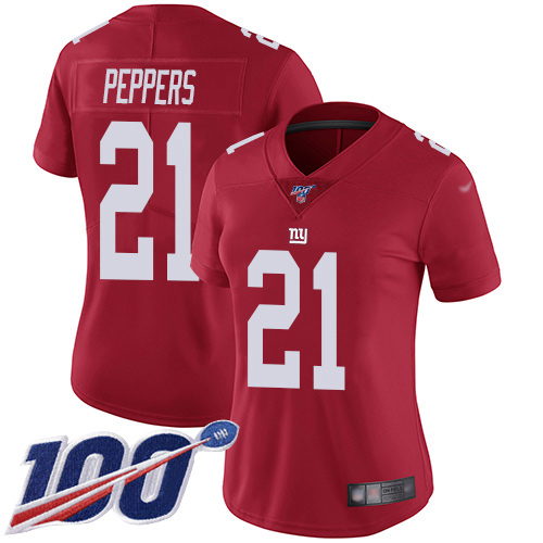Giants #21 Jabrill Peppers Red Women's Stitched Football Limited Inverted Legend 100th Season Jersey