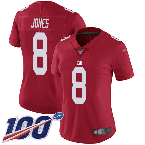 Giants #8 Daniel Jones Red Women's Stitched Football Limited Inverted Legend 100th Season Jersey