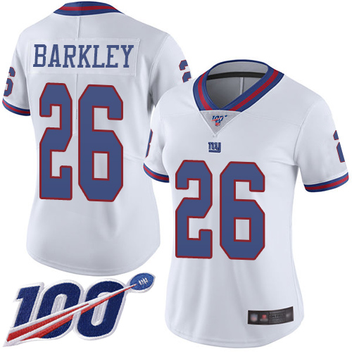 Giants #26 Saquon Barkley White Women's Stitched Football Limited Rush 100th Season Jersey Giants #26 Saquon Barkley White Women's Stitched Football Limited Rush 100th Season Jersey