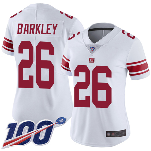 Giants #26 Saquon Barkley White Women's Stitched Football 100th Season Vapor Limited Jersey
