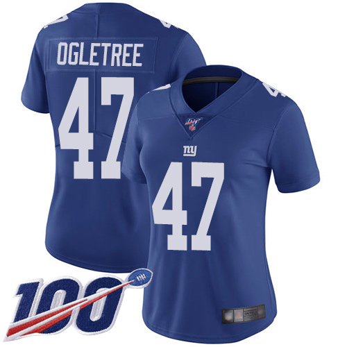 Giants #47 Alec Ogletree Royal Blue Team Color Women's Stitched Football 100th Season Vapor Limited Jersey