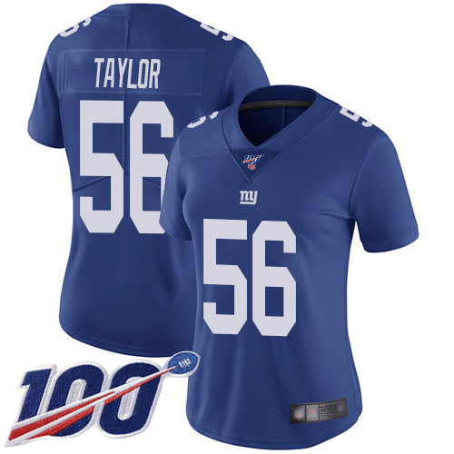 Giants #56 Lawrence Taylor Royal Blue Team Color Women's Stitched Football 100th Season Vapor Limited Jersey