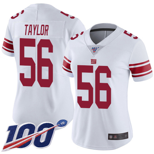 Giants #56 Lawrence Taylor White Women's Stitched Football 100th Season Vapor Limited Jersey